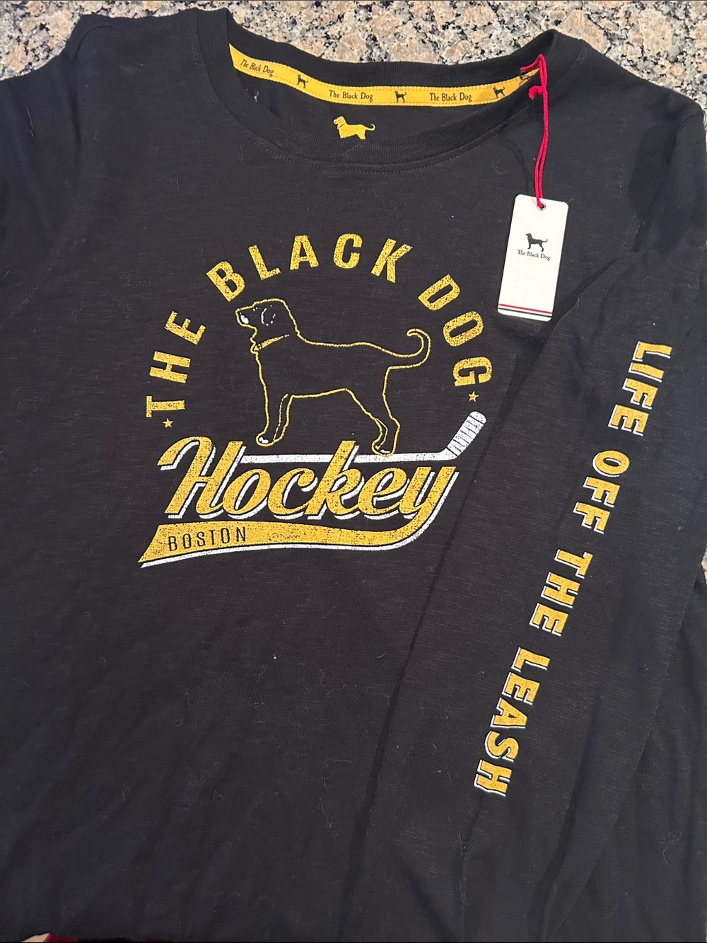 The Black Dog Black & Yellow Hockey Graphic Long Sleeve Tee- Boston Hockey